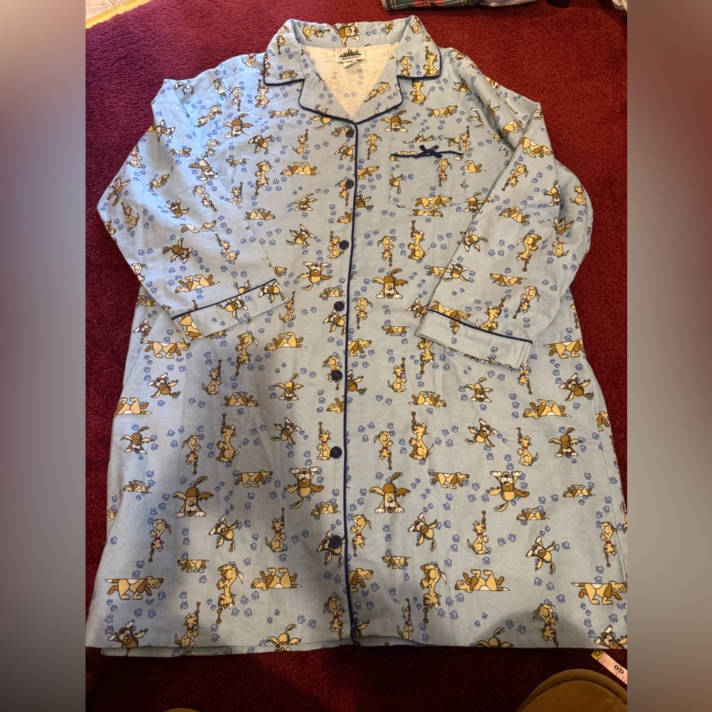 Metropolitan Midi Flannel Nightgown Dog Doggy Print Size XL Womens -  Light blue